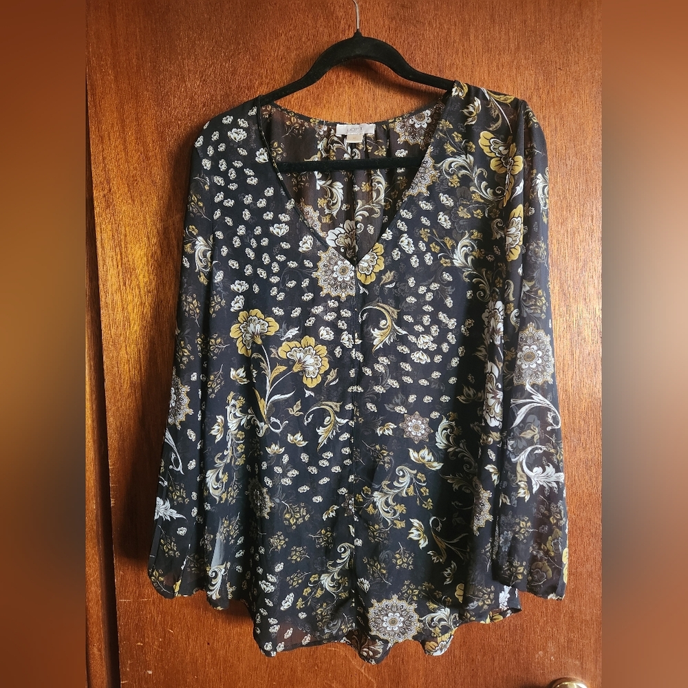 Floral Black Women's Sheer Top Medium